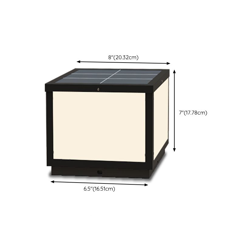 Modern Solar Energy Pillar Lamp Black Square Outdoor Light for Garden