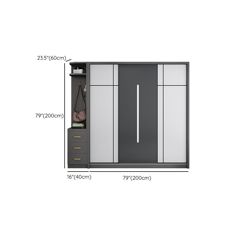 Gray Contemporary Wardrobe Armoire with Drawer Wooden Wardrobe Cabinet