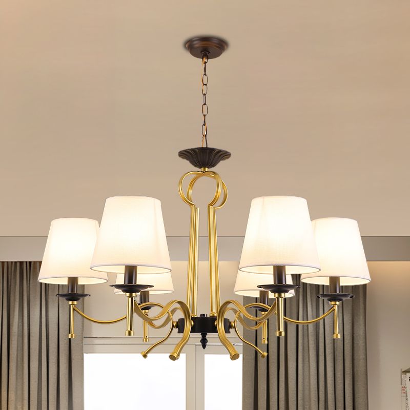 Green noir / lin 6/8 lumières du lustre rétros Shade conique à la fin du plafond avec un bras en métal courbé