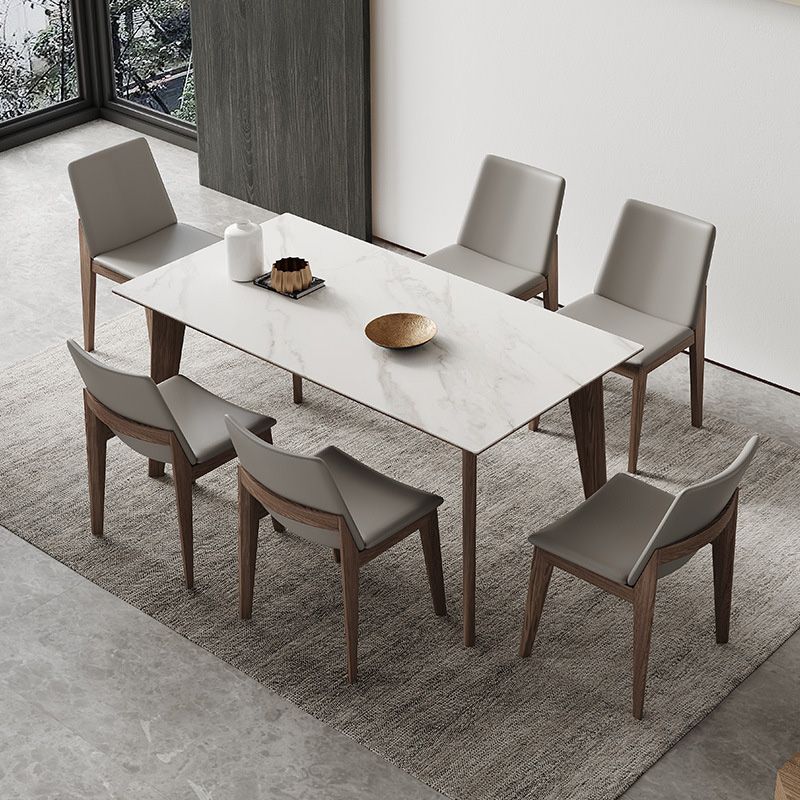 Industrial Style Dining Table Sintered Stone Table with Wooden Legs for Home Use