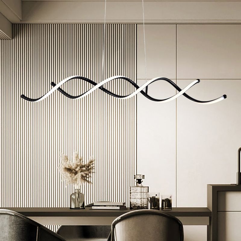 Silicone Black LED Island Light in Modern Simplicity Aluminium Linear Pendant Light for Dining Room