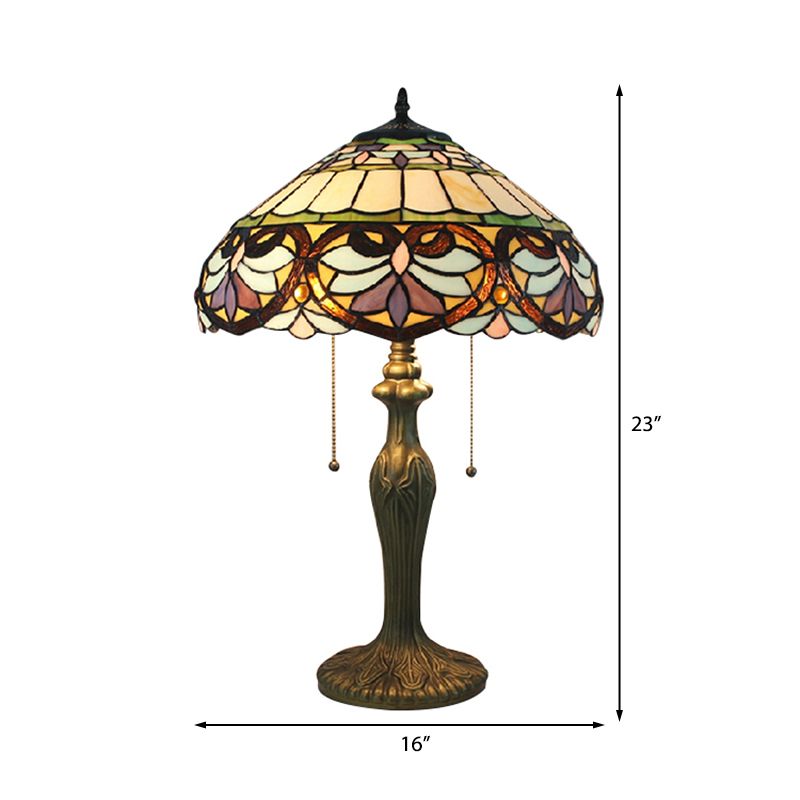 Tiffany Victorien 8 "/ 12" / 16 "de largeur Lumière 1 lampe de bureau tachée légère en laiton antique pour le salon