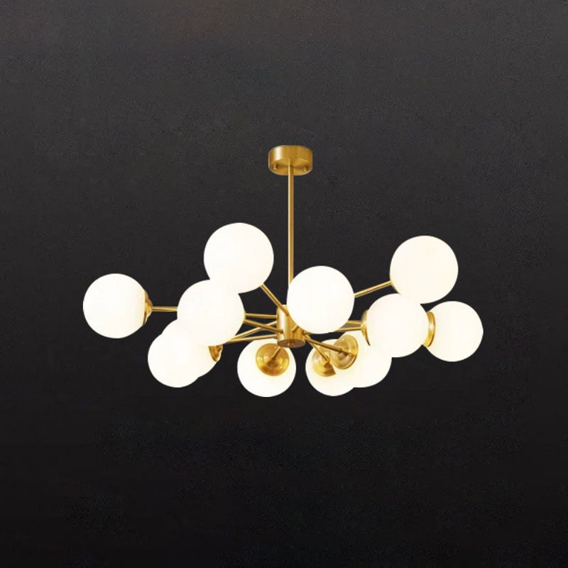Brass Nordic Chandelier Globe Multi Light Hanging Light with Glass for Restaurant