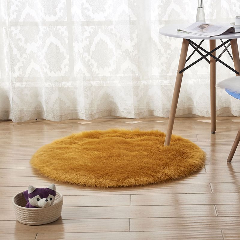 Minimalist Solid Color Rug Simple Round Carpet Polyester Living Room Shag Rug with Non-Slip Backing