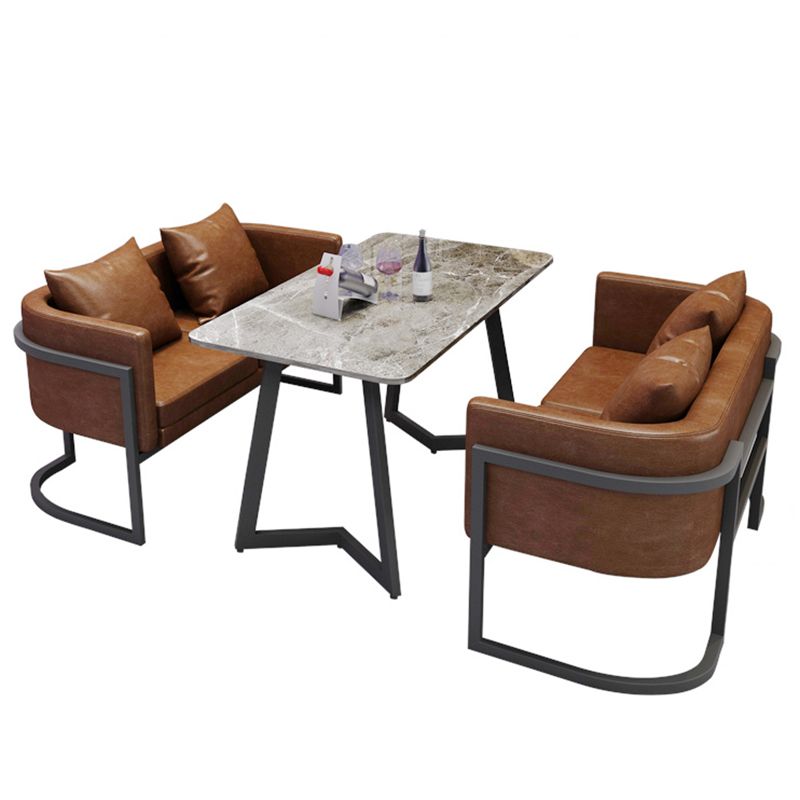 Industriële eettafel van gesinterde steen, keukentafel, grijze tafel met zwart frame voor eetkamer