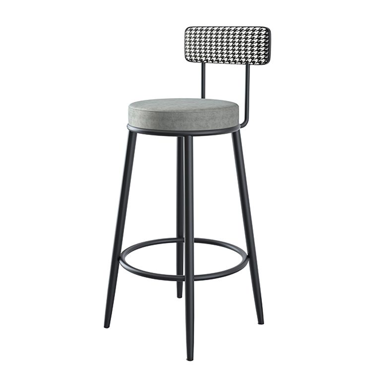 Modern Armless Backrest Counter Stool Iron Kitchen Bar Stool with Velvet Cushion and Pedal