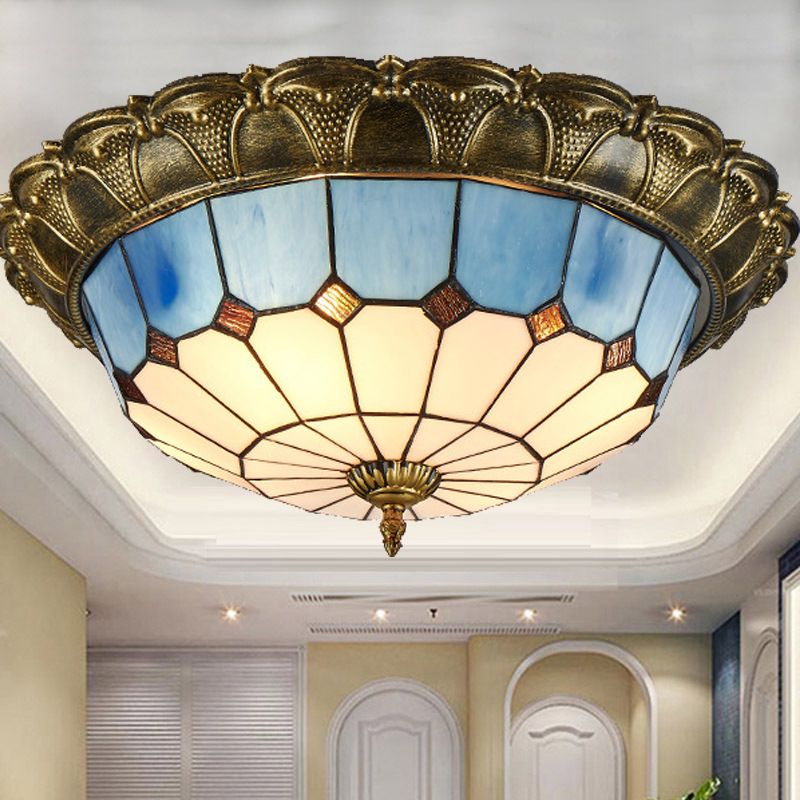 Tiffany LED Ceiling Light Geometric Glass Flush Mount for Living Room