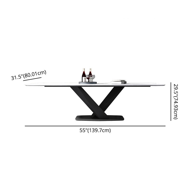 Modern Sintered Stone Dining Table Set with Rectangle Table and Pedestal Base Formal Dining Set