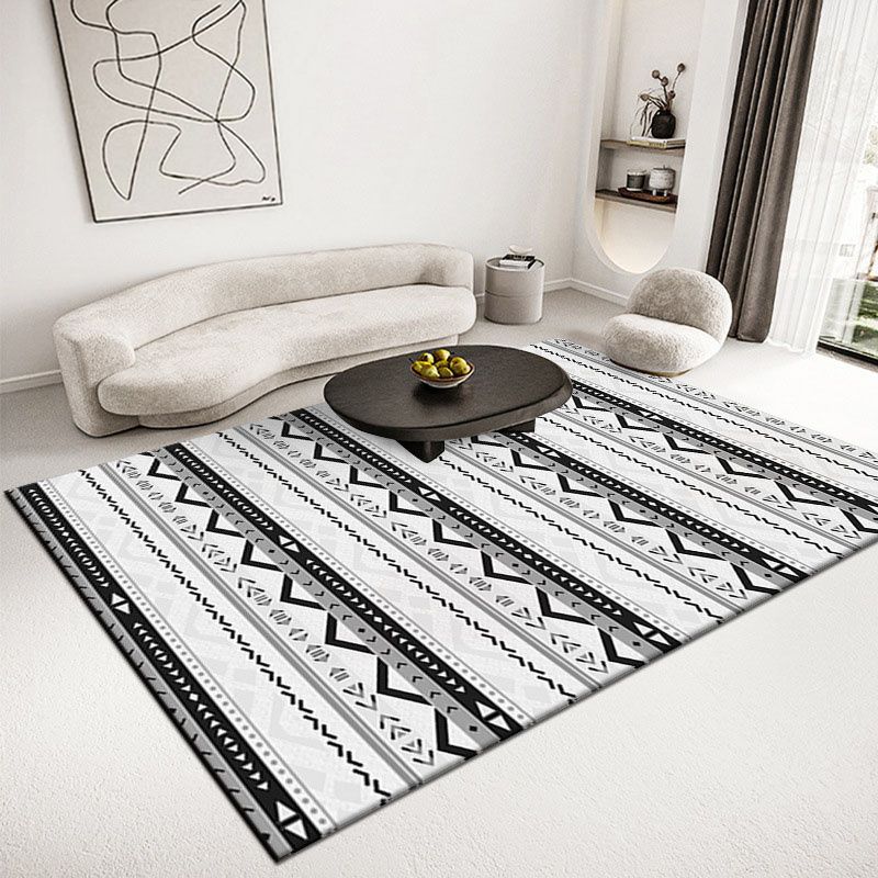 Grey Americana Pattern Rug Bohemian Polyester Area Carpet Non-Slip Backing Rug for Living Room