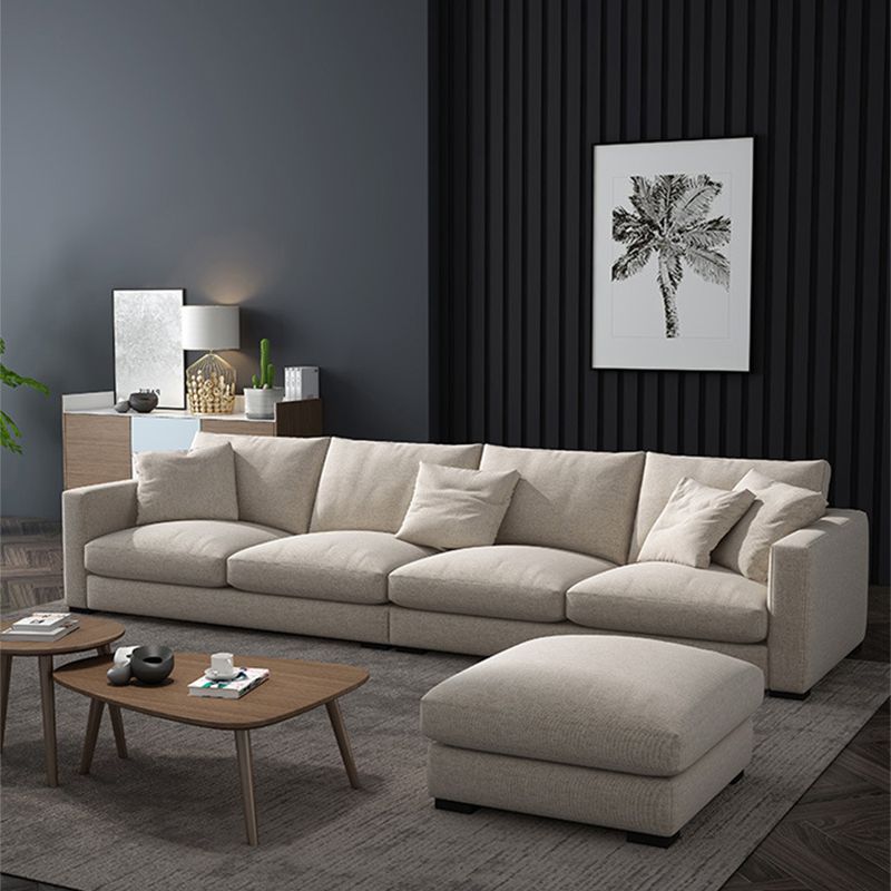 White Slipcovered Fabric Settee Recessed Arm Sofa with Pillows