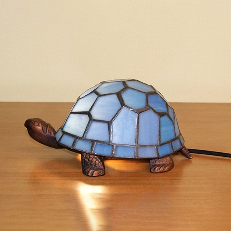 Turtle Blue Glass Nightstand Light Mediterranean 1 Bulb Copper Table Lamp for Bedroom