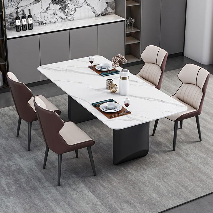 Modern Iron Dinette Set 1/2/5/7 Pieces Rectangle White Sintered Stone Top Dining Table Set