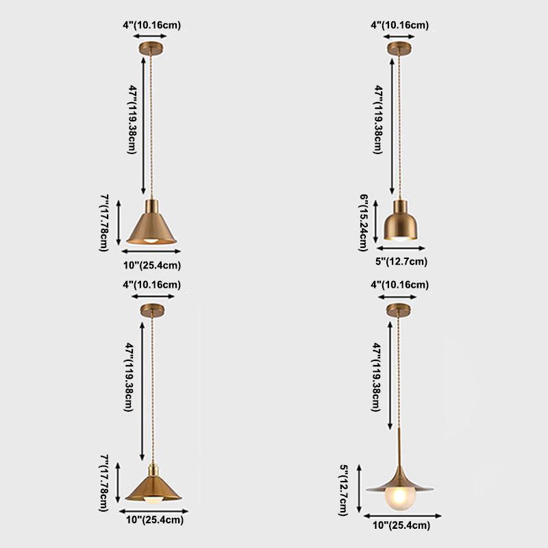 Modern Shaded Hanging Pendant Light Metal Dinning Room Suspended Lighting Fixture in Gold