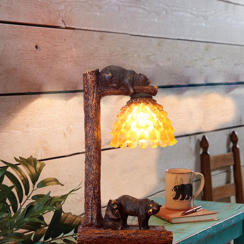 Brauner Tischontisch Leicht klassisches Bernsteinglas 1 helle Schlafzimmer -Aufgabenlampe mit Bären