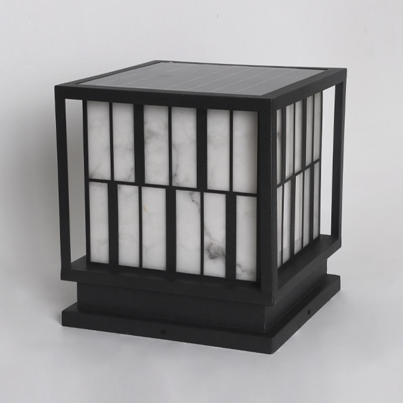 Metal Square Shape Solar Pillar Lamp Modern 1 Light Outdoor Lights in Black