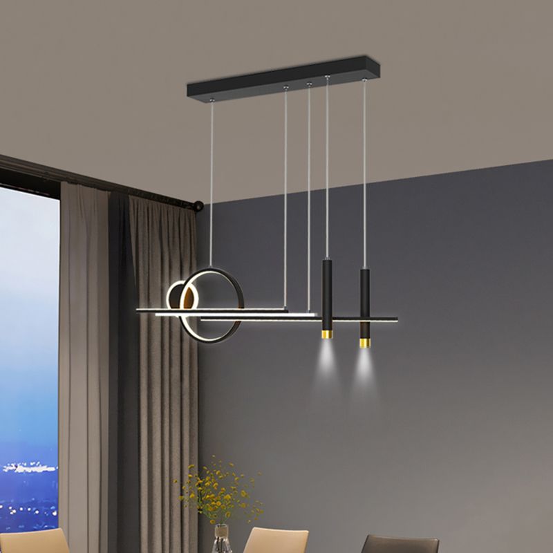 Black Restaurant LED Island Light in Modern Creative Style Wrought Iron Linear Pendant Light with Acrylic Shade