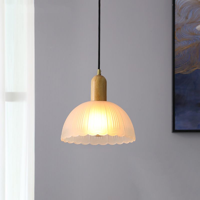 Witte koepelvormige hanglamp plafondlicht minimalistische stijl houten hanglamp lamp