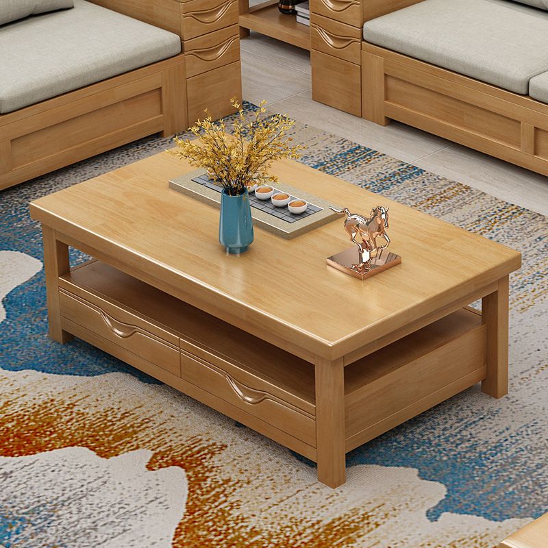 Contemporary with Storage Drawers Rectangular Solid Wood Single Coffee Table