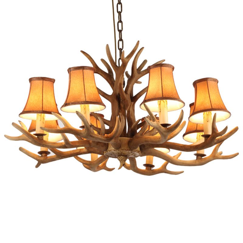 Resin Antler Ceiling Lighting Traditional Living Room Chandelier Light Fixture with Shade in Brown