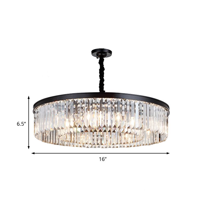 16 "/23,5" /31,5 "Dia lampadario a cristallo rotondo moderno moderno luce a filo nero a filo nero