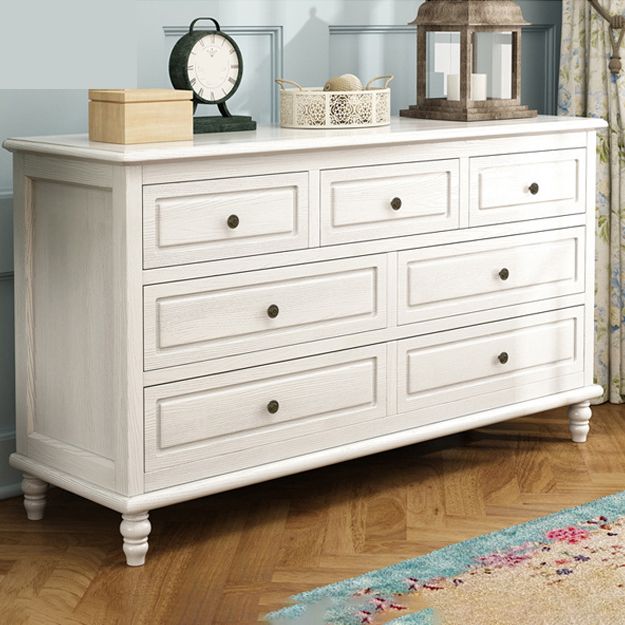 Mid-Century Modern White Chest with 7 Drawers and Turned Legs