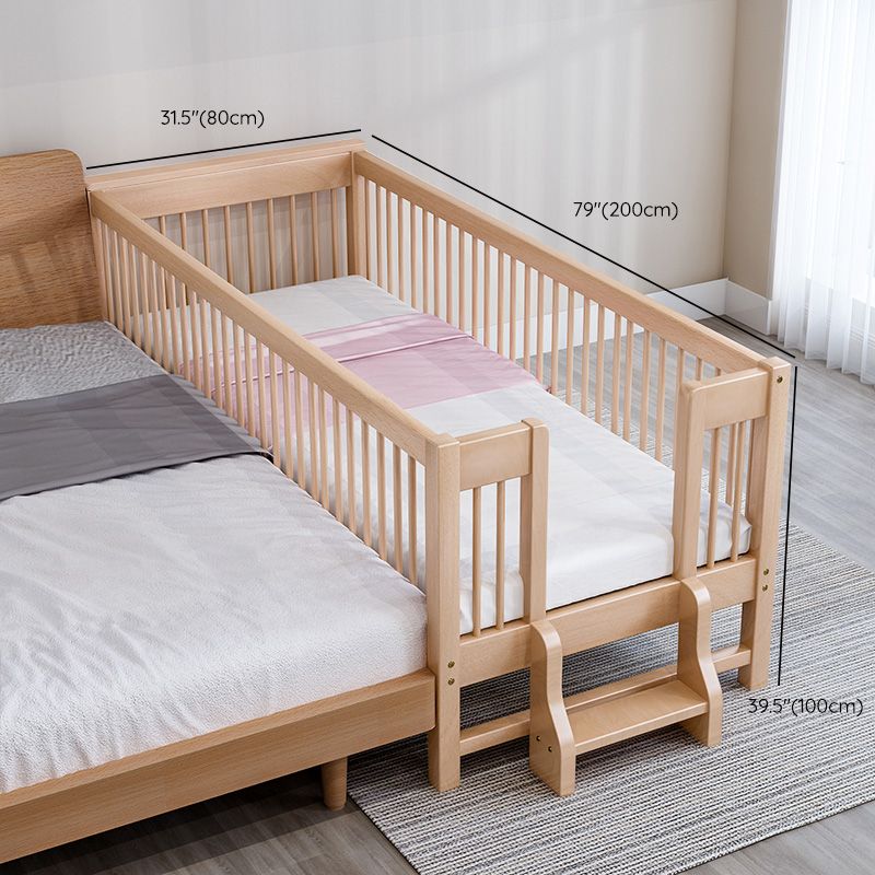 Farmhouse Style Beech Crib Solid Wood Baby Crib with Guardrails