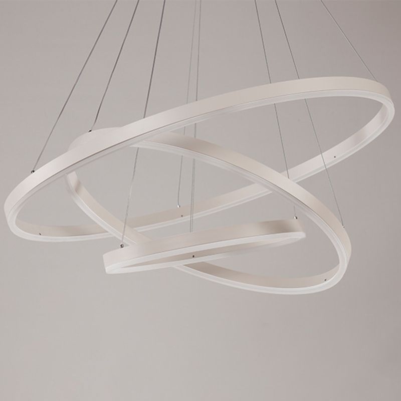 Orbicular Shape Ceiling Pendant Light Contemporary Metal LED White Chandelier Lamp