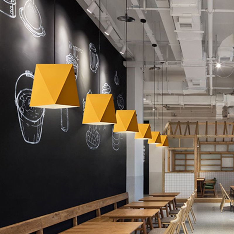 Geometric Shade Down Lighting Pendant Macaron Iron 1 Bulb Dining Room Ceiling Light in Pink/Black/Blue