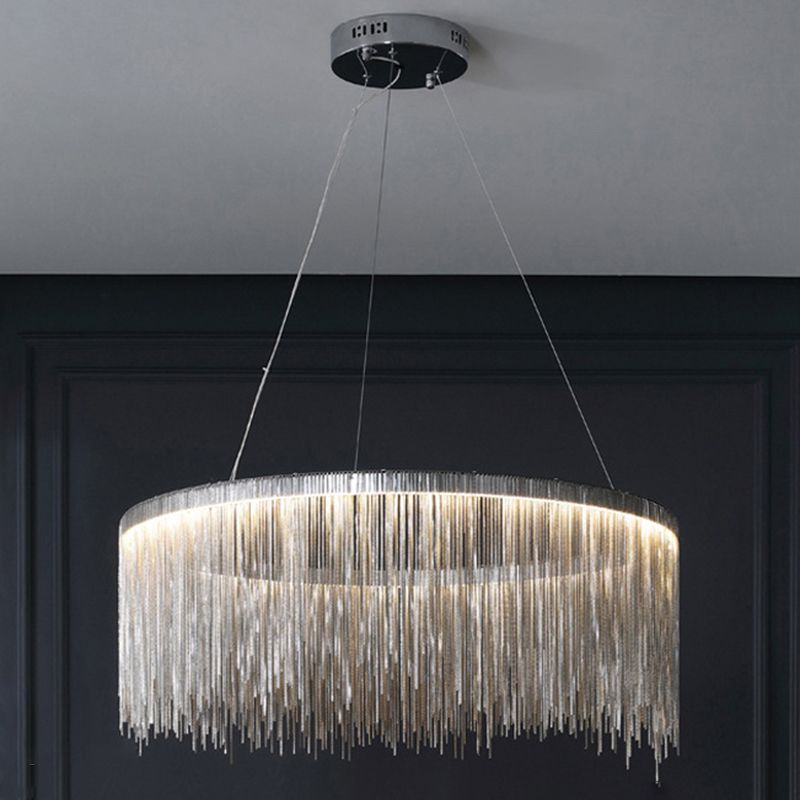Circular Down Lighting Pendant Modern Metal Living Room LED Ceiling Pendant Light in Silver