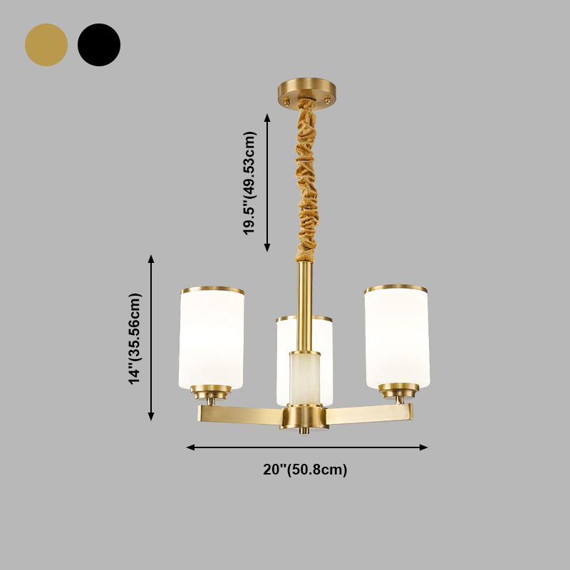 Modern Concise Pendant Light Metal Cylindrical Chandelier with Glass Shade