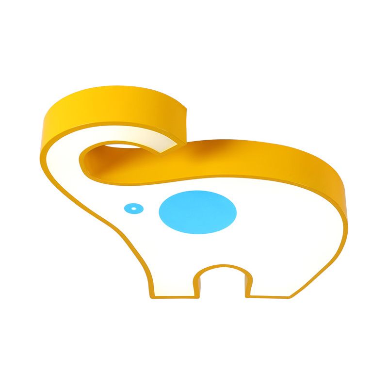 Elephant Kindergarten Flush Mount Lamp Acrylic LED Children Flush Ceiling Light Fixture in Pink/Yellow