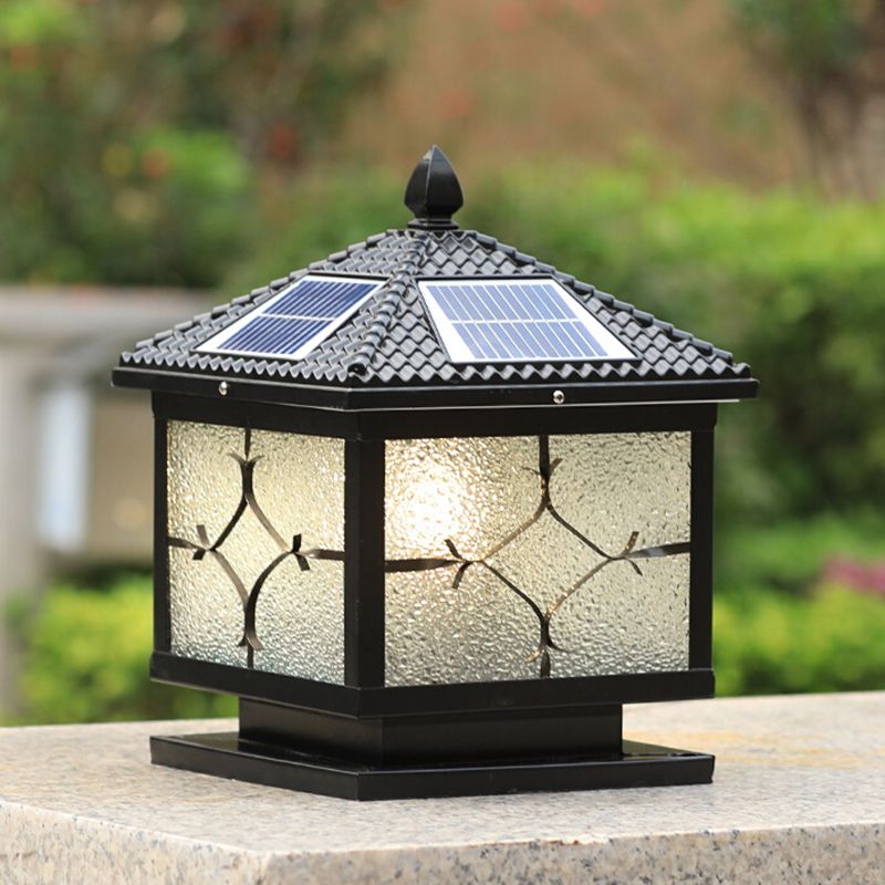 Rectangular Shape Metal Solar Pillar Lamp Modern Style 1-Light Outdoor Light