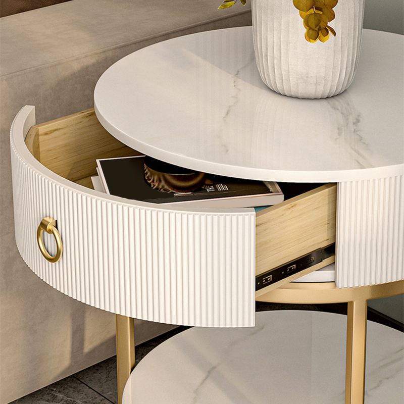 Round Slate Top End Table 22.83" Tall Iron Frame Side Table with Storage