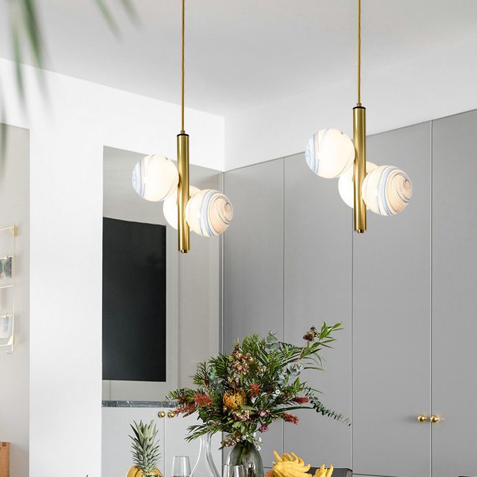 Moderno lampadario lineare minimalista lampadario sferico in vetro smerigliato 3 lampadario soffitto leggero