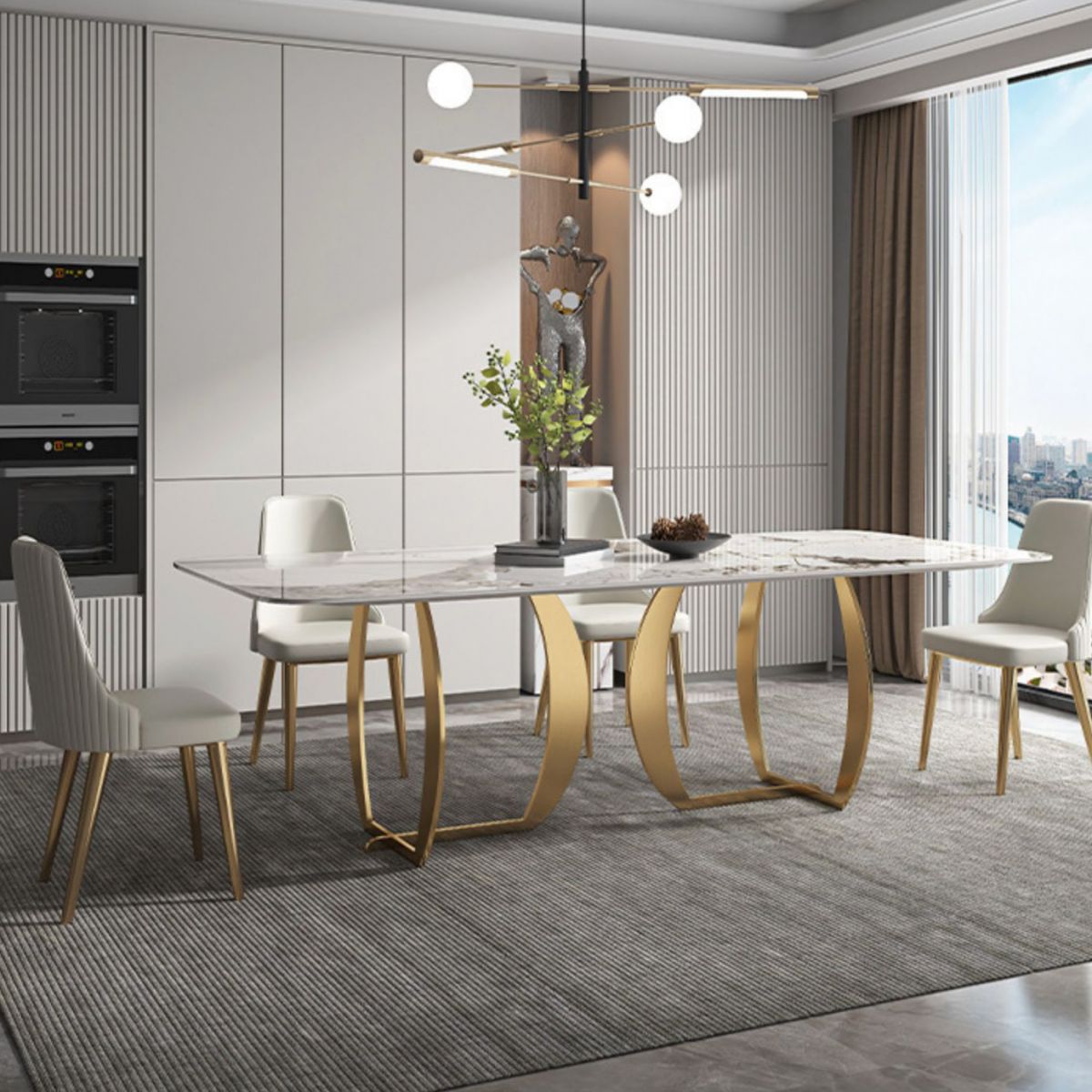Designer Style Sintered Stone Top Dining Set Rectangle 1/2/5/7 Pieces Dining Table Set
