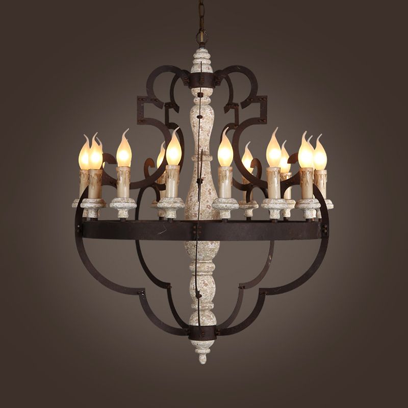 Bougie de lustre suspendue en bois 15 ampoules Traditional Pendant Lightture pour salle à manger