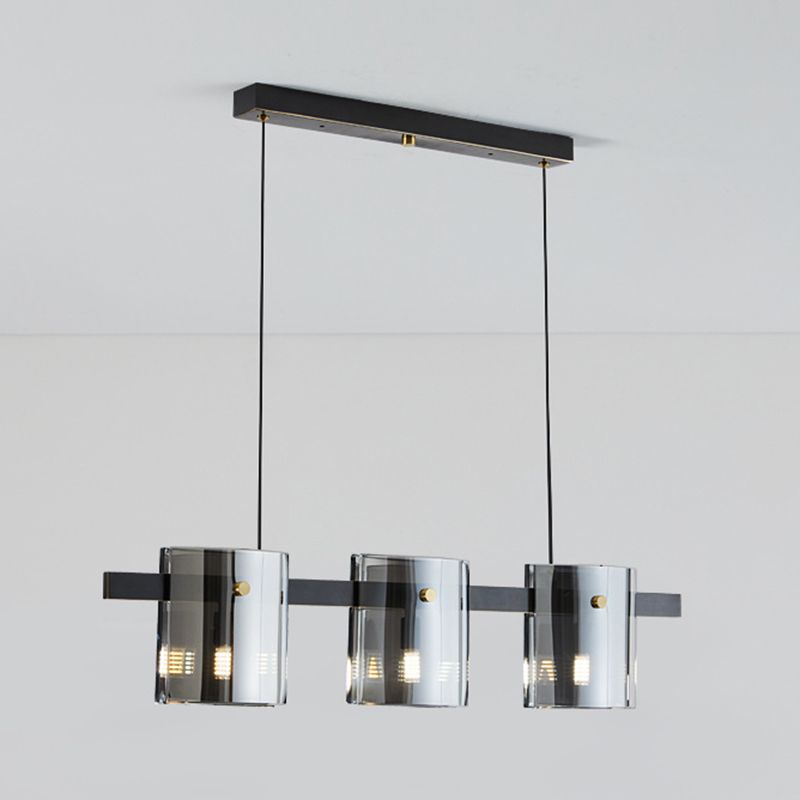 4-Light Hanging Lamp Modern Glass Globe Island Light Fixture in Black and Gold