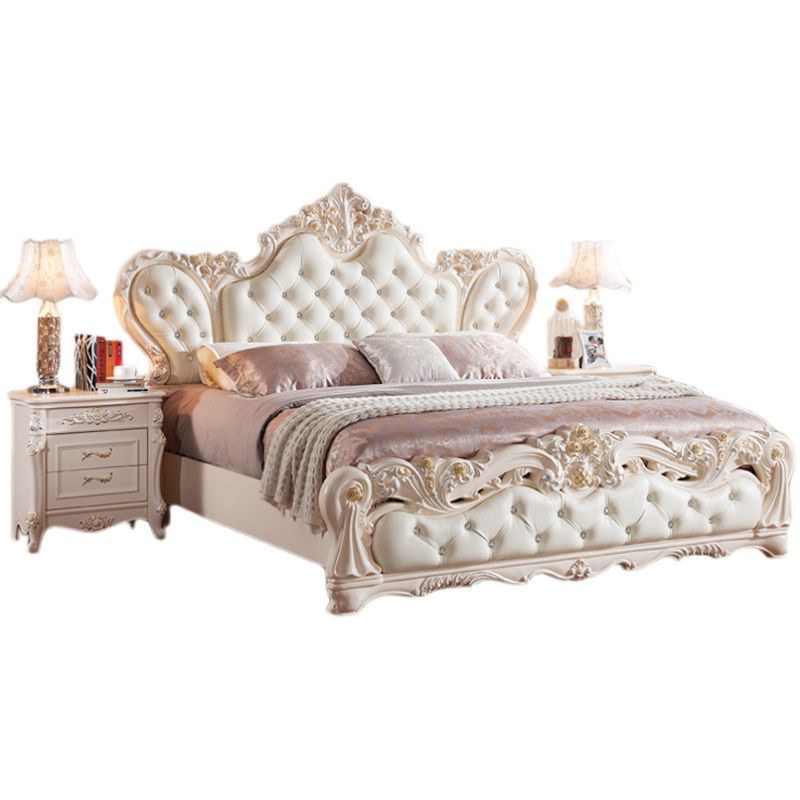 Victorian Standard Bed Upholstered Headboard Tufted Panel Bed