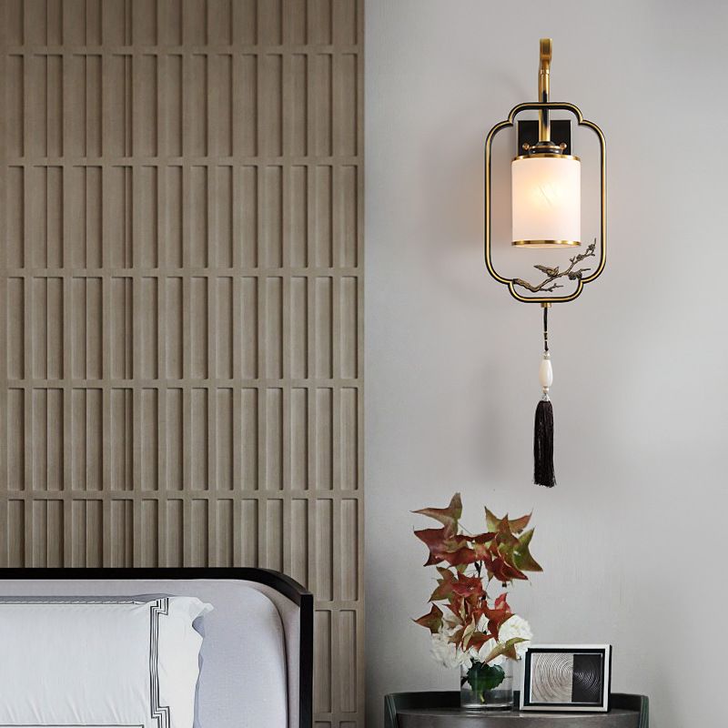 Contemporary Cylinder Wall Mounted Light Glass 1-Light Wall Lamps for Living Room