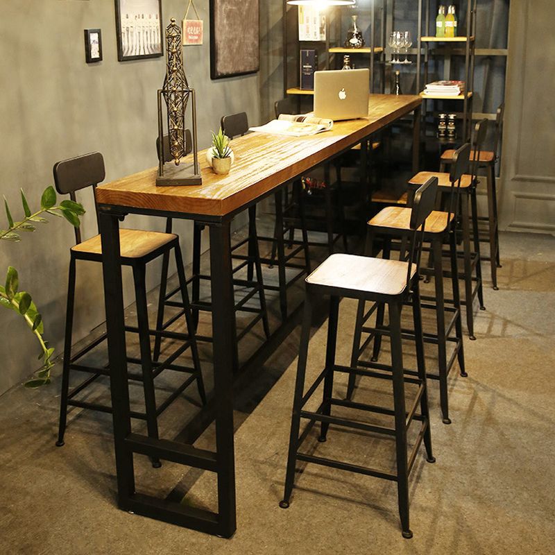Modern Style Brown Bar Table Solid Wood and Iron Coffee Shop Bar Table