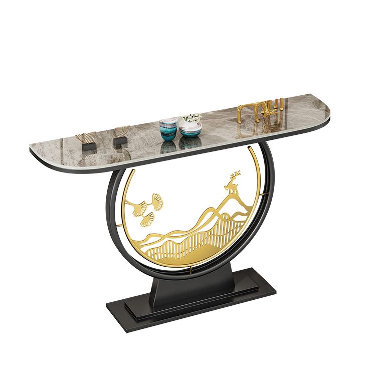 Glam Iron Console Accent Table Stone Console Sofa Table for Hall