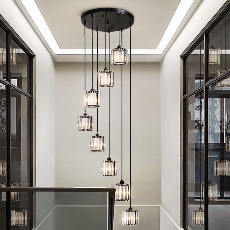 Lámpara colgante interior de hierro forjado en moderna luz colgante geométrica de cristal de lujo