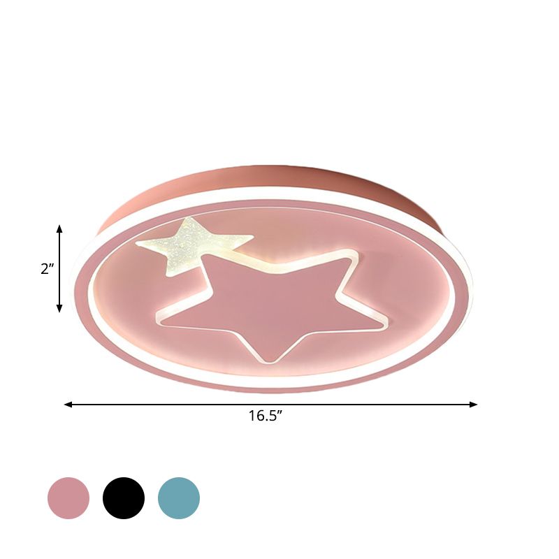 Star Bedroom Ceiling Light Fixture Acrylic LED Cartoon Close to Ceiling Lamp in Black/Pink/Blue