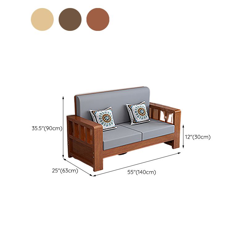 Modern Farmhouse Sofa in Solid Wood with Square Arms for Living Room