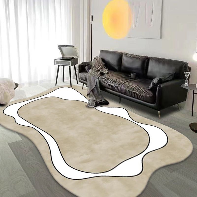 White Casual Rug Polyester Line Rug Non-Slip Backing Rug for Drawing Room