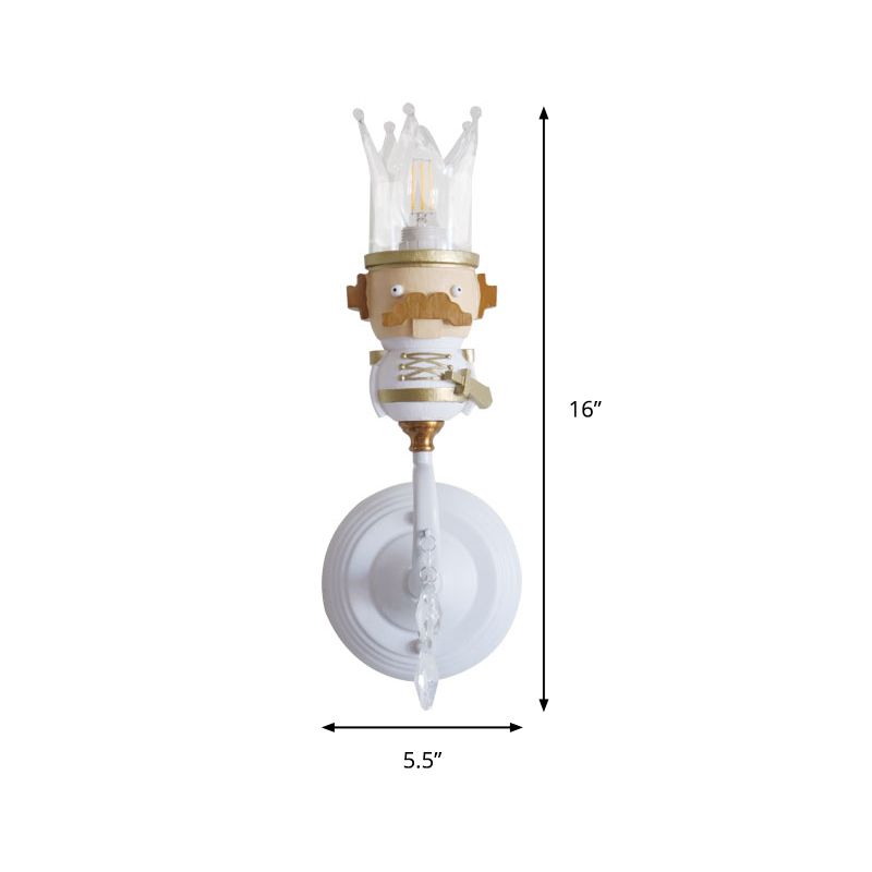 Single Light King Sconce Light with Clear Crystal Cartoon Resin Sconce Lamp in White for Stair Foyer