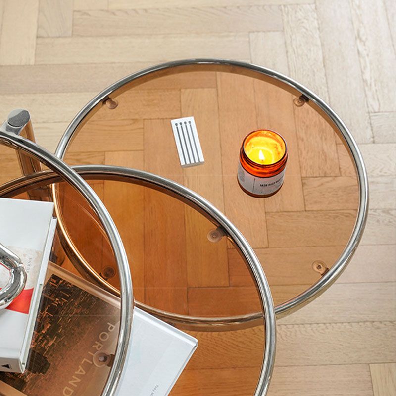 Round with Metal Accents Coffee Table Extendable Modern Glass Cocktail Table
