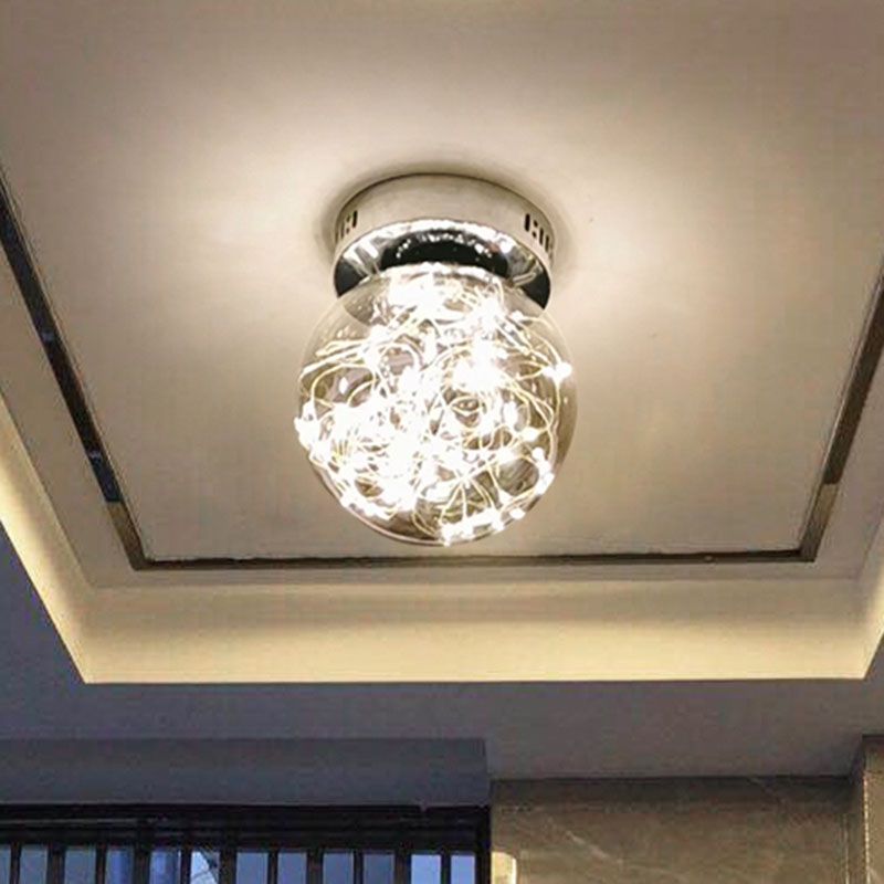 Glass Spherical Flush Mount Lamp Minimalistic LED Close to Ceiling Light for Porch