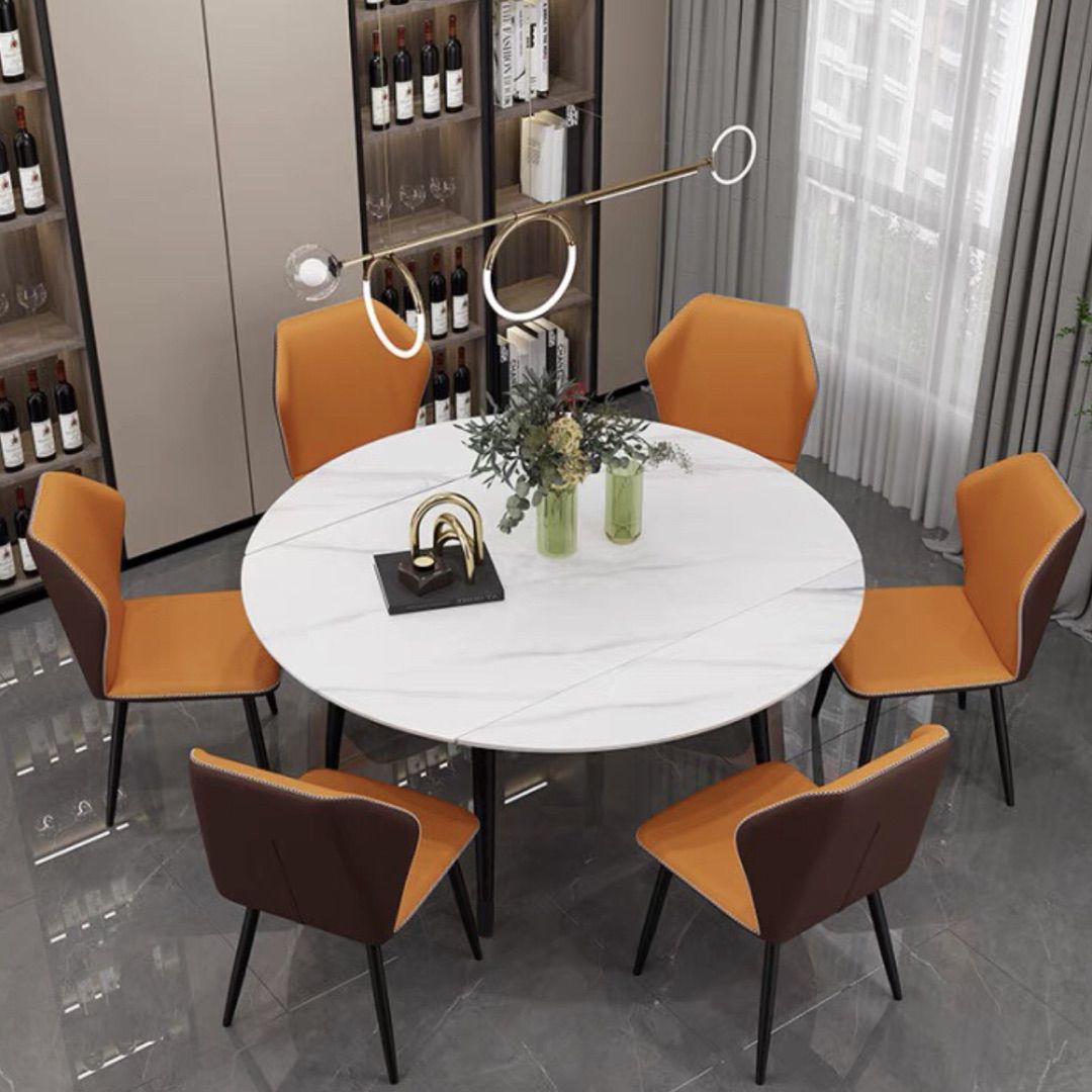 Space-Saving Minimalist Sintered Stone Top Kitchen Table Set of Black Legs Base for Dining Room