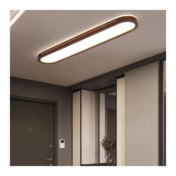 Wood Minimalism 1-Light Flush Mount Lamp Linear Flush Ceiling Light for Bedroom